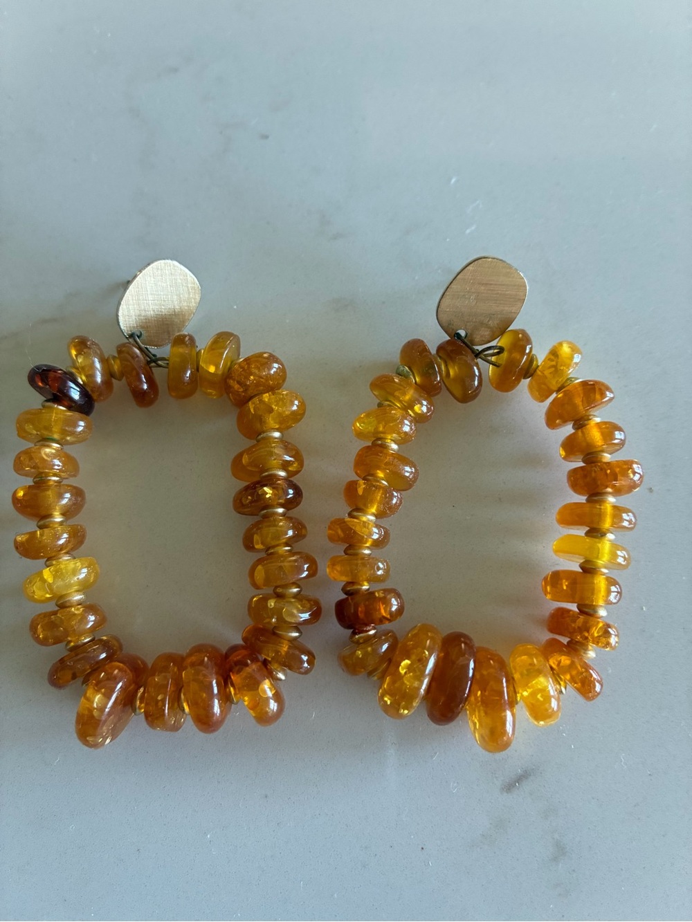Anthropologie Amber Tone Bead Hoop Earrings
